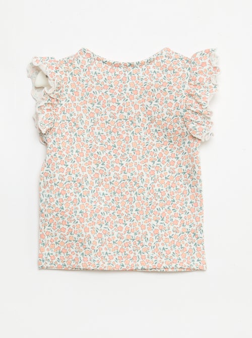 T-shirt van jerseytricot met korte, geplooide mouwen - Kiabi