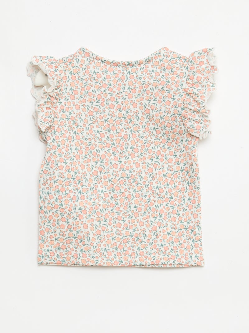 T-shirt van jerseytricot met korte, geplooide mouwen Wit - Kiabi