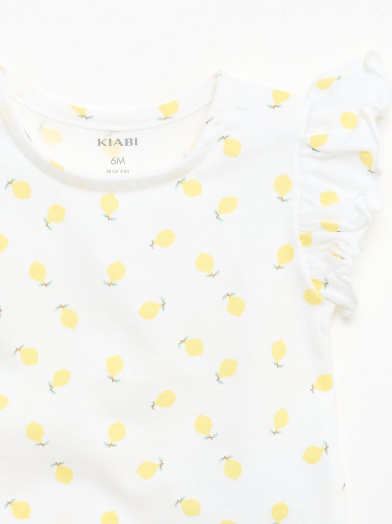T-shirt van jerseytricot met korte, geplooide mouwen Wit - Kiabi