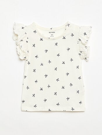 T-shirt van jerseytricot met korte, geplooide mouwen