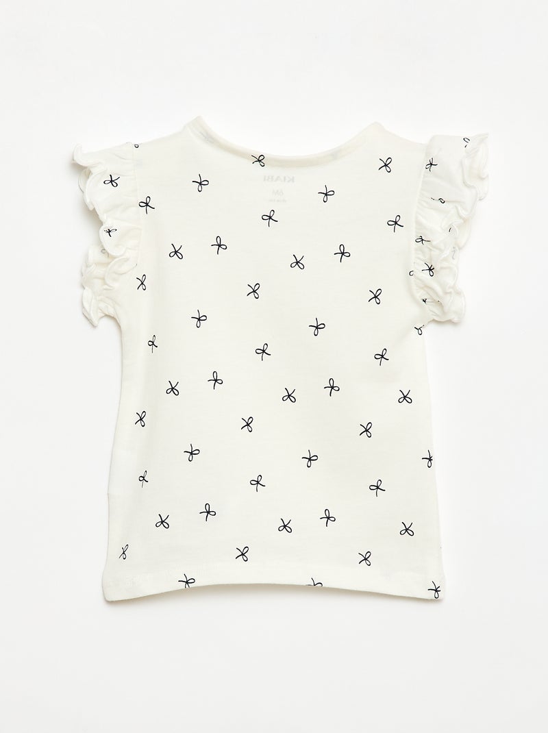 T-shirt van jerseytricot met korte, geplooide mouwen Wit - Kiabi
