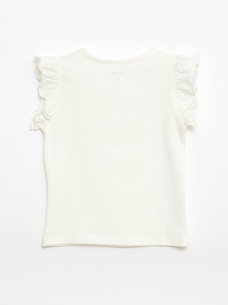 T-shirt van jerseytricot met korte, geplooide mouwen Wit - Kiabi