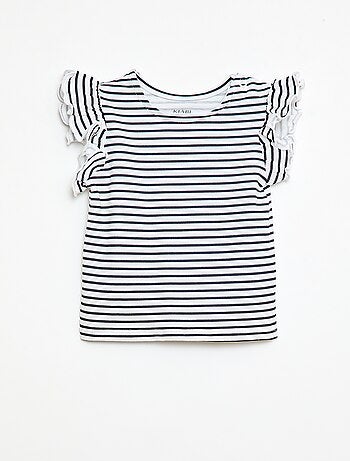 T-shirt van jerseytricot met korte, geplooide mouwen