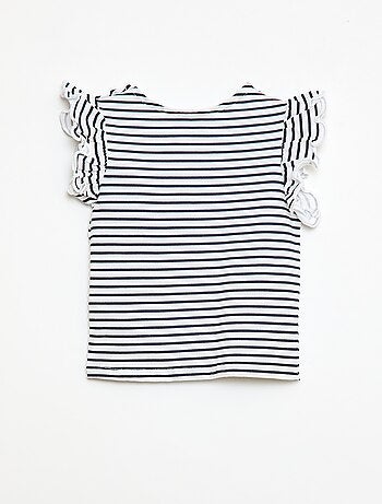 T-shirt van jerseytricot met korte, geplooide mouwen