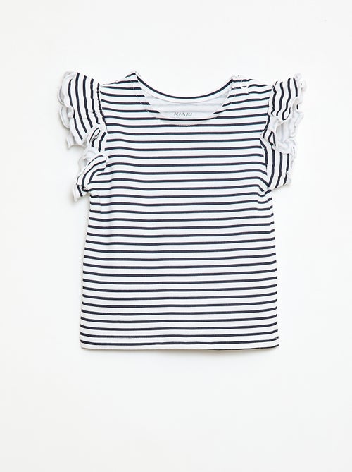 T-shirt van jerseytricot met korte, geplooide mouwen - Kiabi