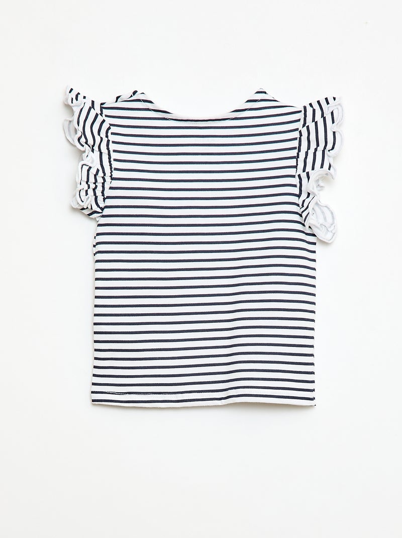 T-shirt van jerseytricot met korte, geplooide mouwen Wit - Kiabi