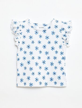 T-shirt van jerseytricot met korte, geplooide mouwen