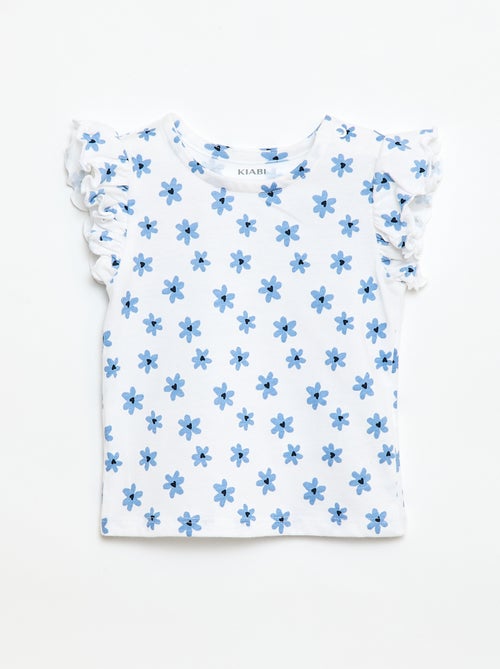 T-shirt van jerseytricot met korte, geplooide mouwen - Kiabi