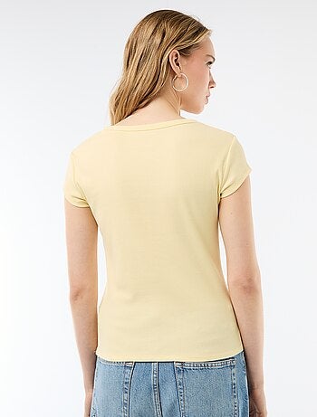 T-shirt van jerseytricot met korte geribde mouwen