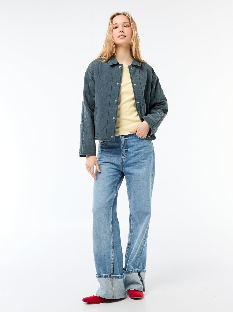 T-shirt van jerseytricot met korte geribde mouwen Geel - Kiabi