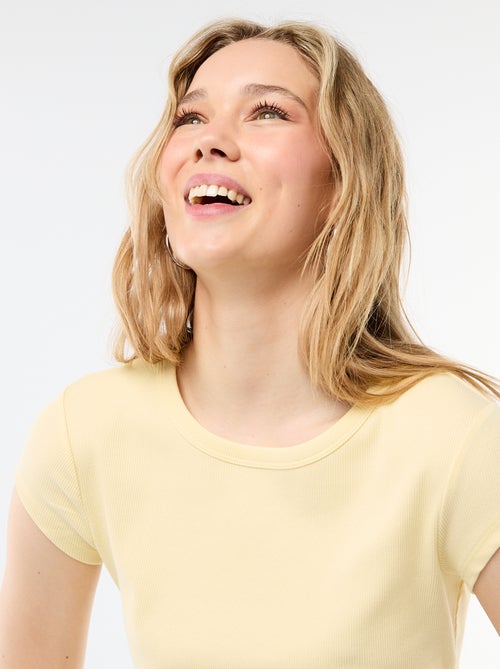 T-shirt van jerseytricot met korte geribde mouwen - Kiabi