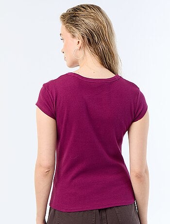 T-shirt van jerseytricot met korte geribde mouwen
