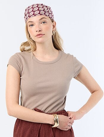 T-shirt van jerseytricot met korte geribde mouwen