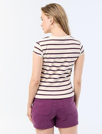 T-shirt van jerseytricot met korte geribde mouwen