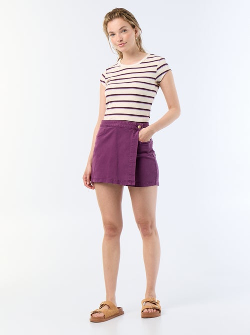 T-shirt van jerseytricot met korte geribde mouwen - Kiabi