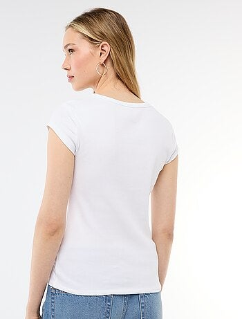T-shirt van jerseytricot met korte geribde mouwen