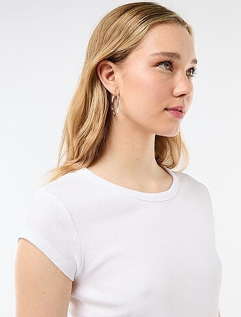 T-shirt van jerseytricot met korte geribde mouwen