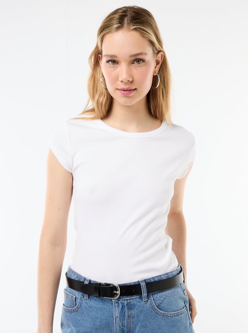 T-shirt van jerseytricot met korte geribde mouwen - Kiabi