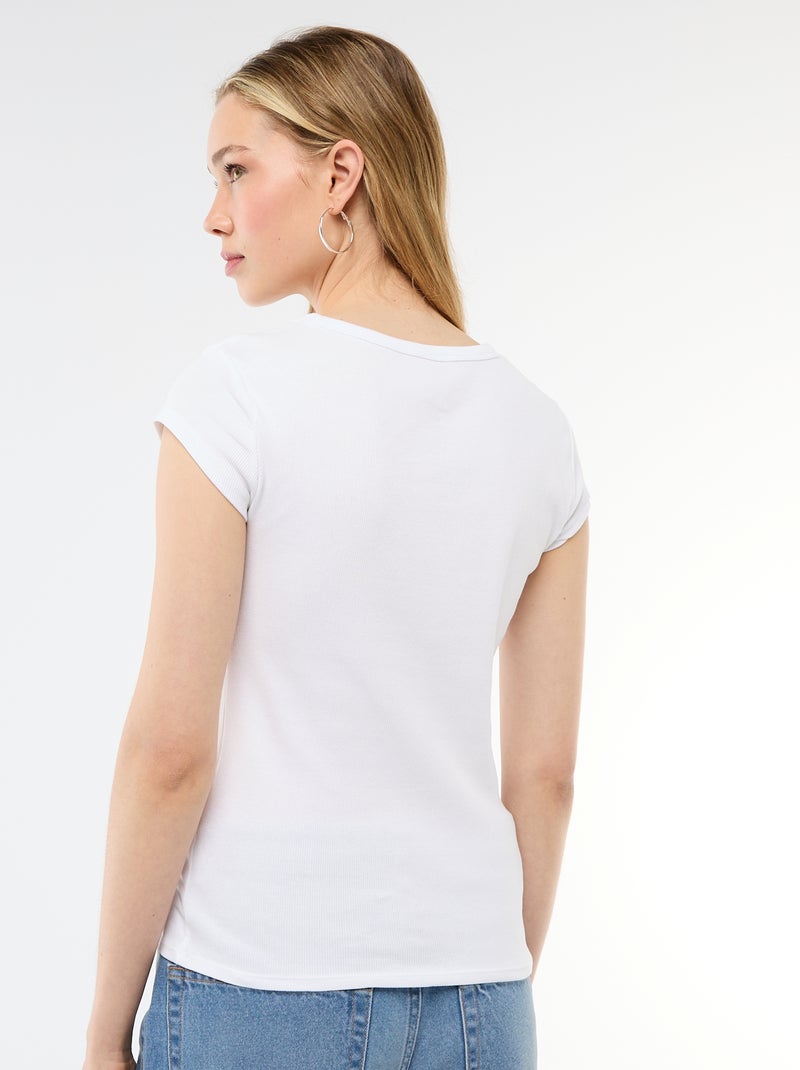 T-shirt van jerseytricot met korte geribde mouwen Wit - Kiabi