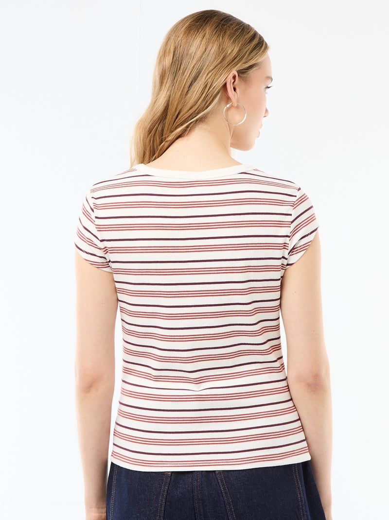 T-shirt van jerseytricot met korte geribde mouwen Wit - Kiabi
