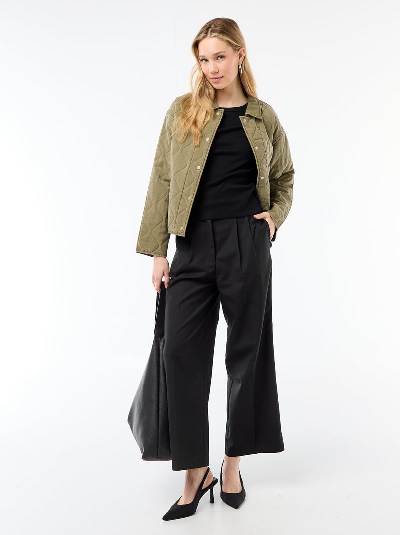 T-shirt van jerseytricot met korte geribde mouwen Zwart - Kiabi