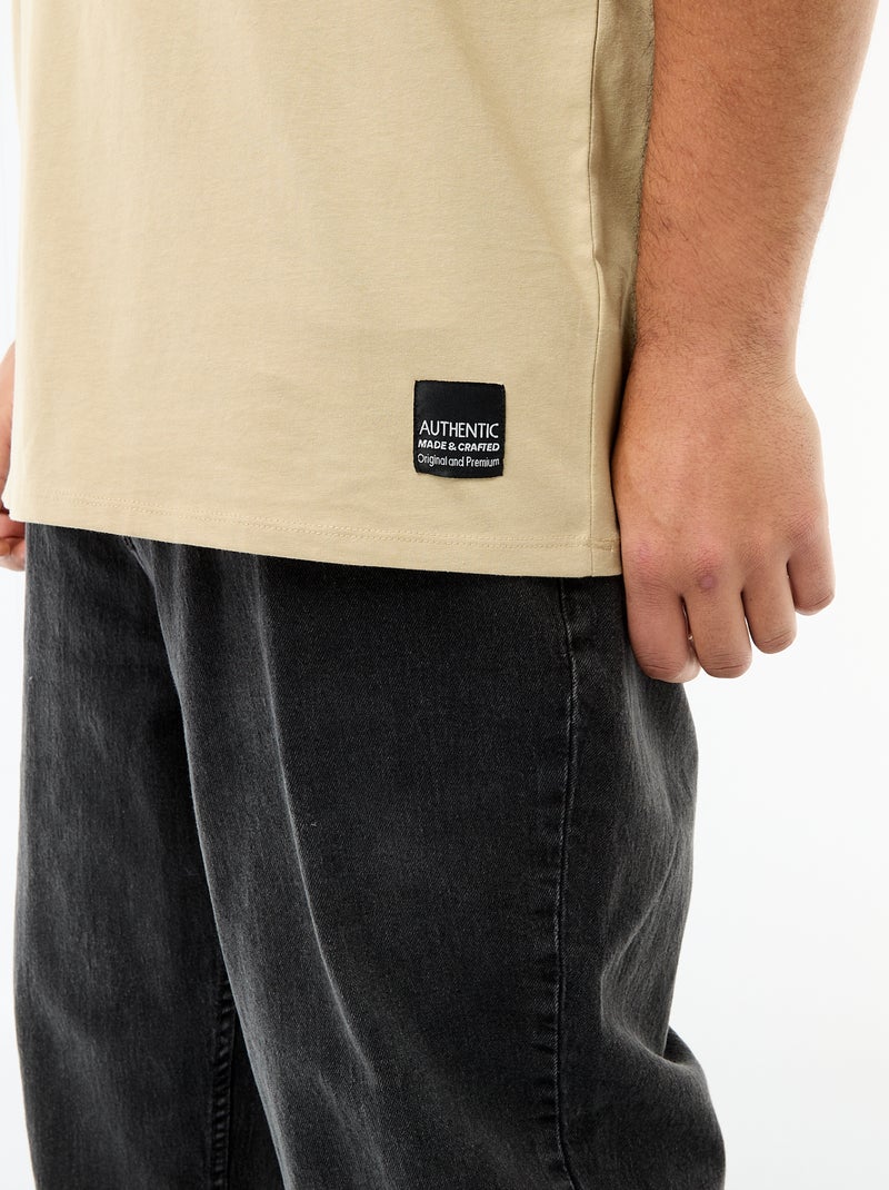 T-shirt van jerseytricot met korte mouwen Biege - Kiabi