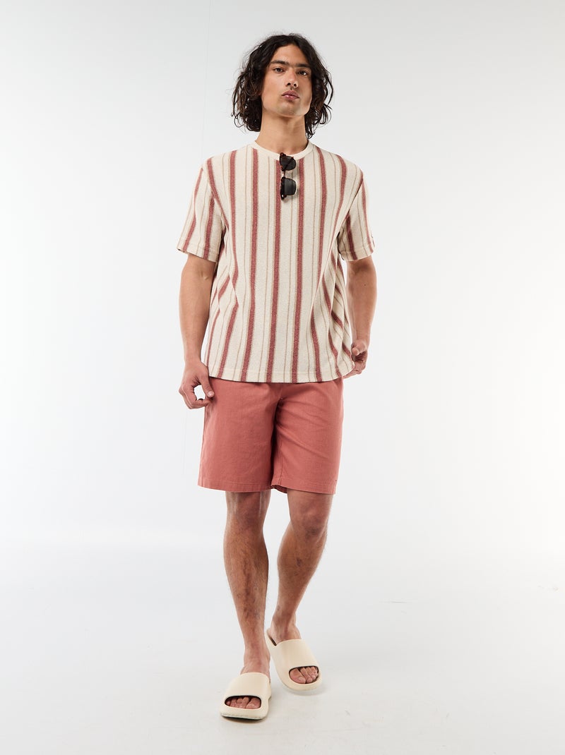 T-shirt van jerseytricot met korte mouwen Biege - Kiabi