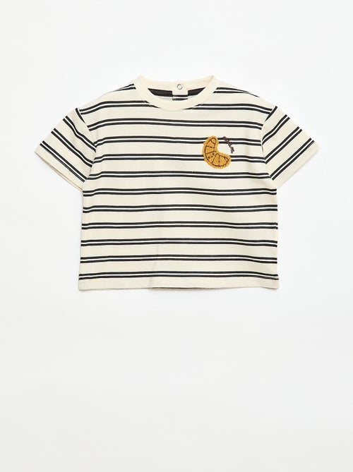 T-shirt van jerseytricot met korte mouwen en borstzak met print - Kiabi