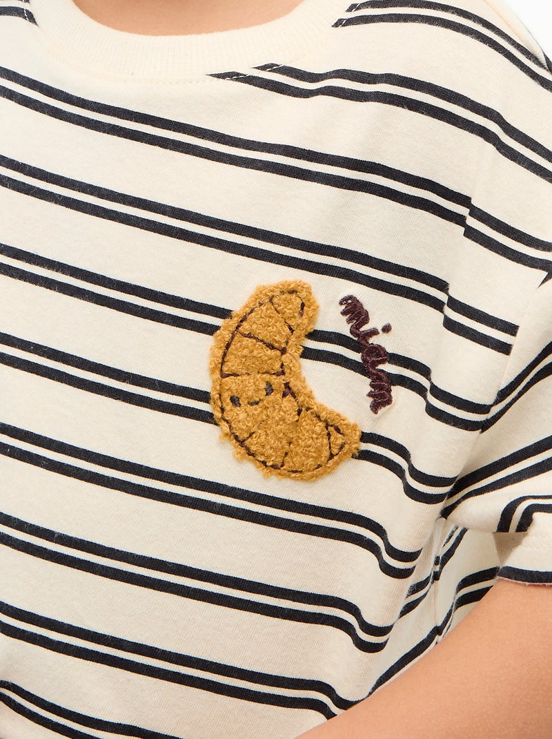 T-shirt van jerseytricot met korte mouwen en borstzak met print Geel - Kiabi