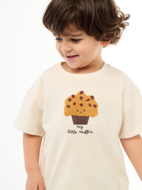 T-shirt van jerseytricot met korte mouwen en borstzak met print - Kiabi