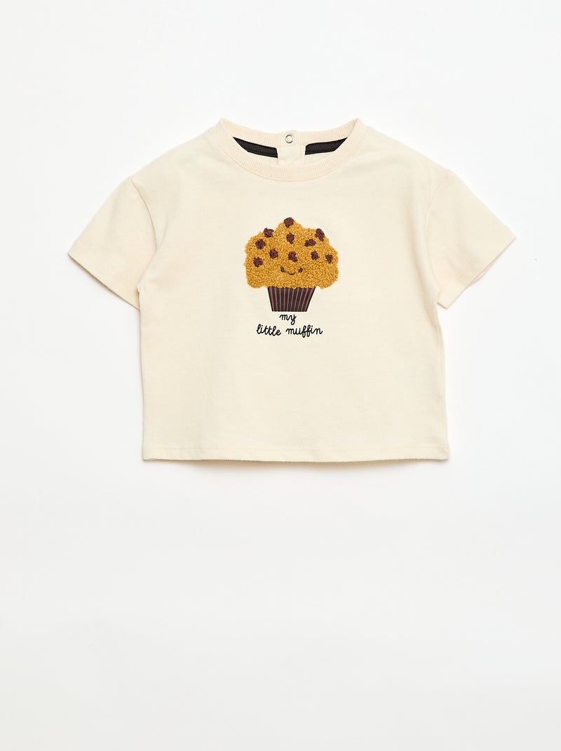 T-shirt van jerseytricot met korte mouwen en borstzak met print Wit - Kiabi