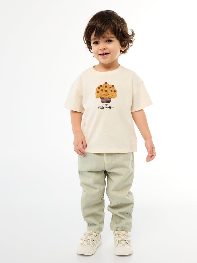 T-shirt van jerseytricot met korte mouwen en borstzak met print Wit - Kiabi