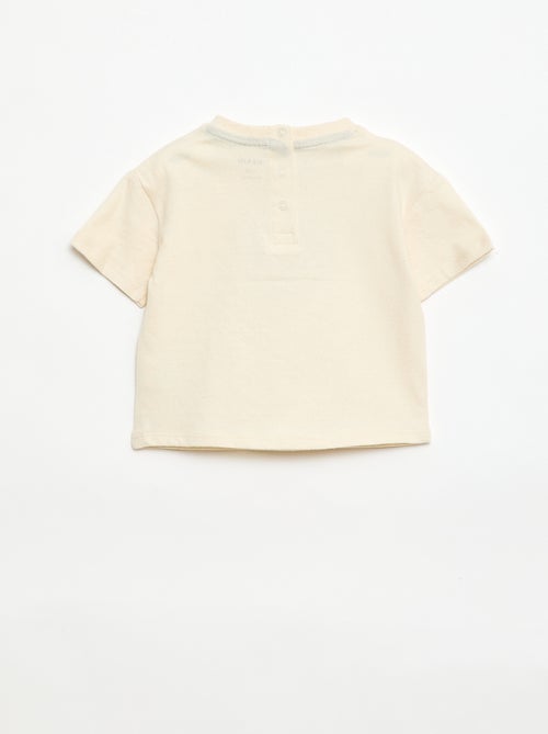 T-shirt van jerseytricot met korte mouwen en borstzak met print - Kiabi