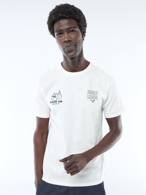 T-shirt van jerseytricot met korte mouwen en print op voor- en achterkant - Kiabi