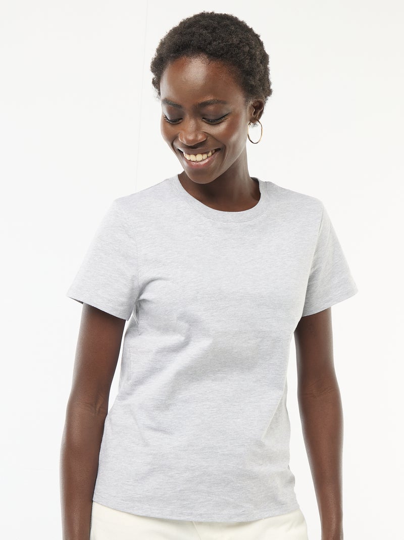 T-shirt van jerseytricot met korte mouwen Grijs - Kiabi