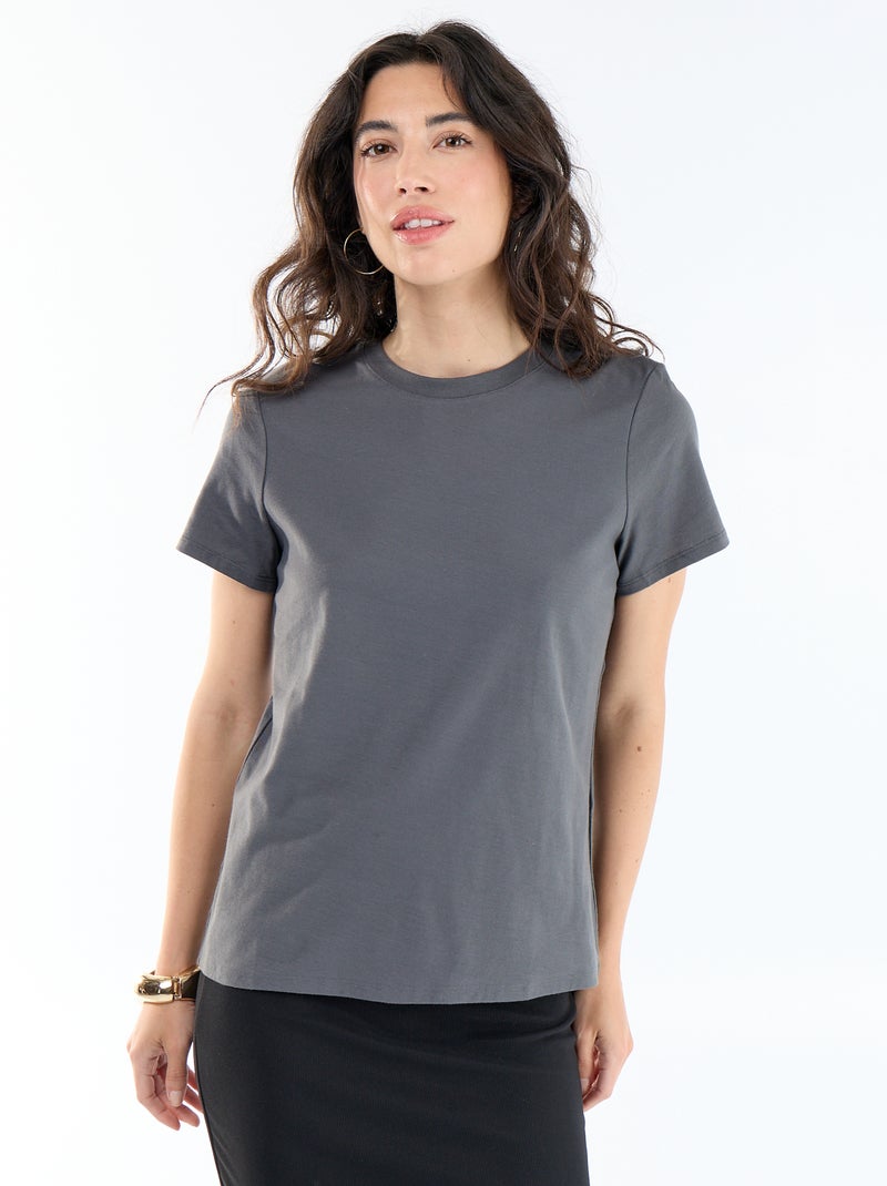 T-shirt van jerseytricot met korte mouwen Grijs - Kiabi