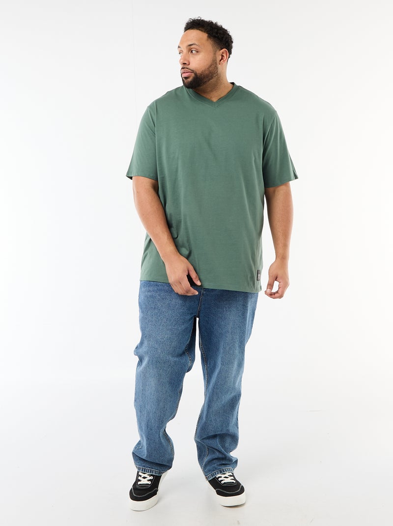 T-shirt van jerseytricot met korte mouwen Groen - Kiabi