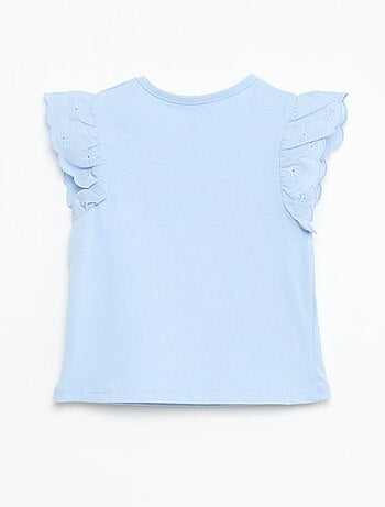 T-shirt van jerseytricot met korte mouwen van Engels borduurwerk