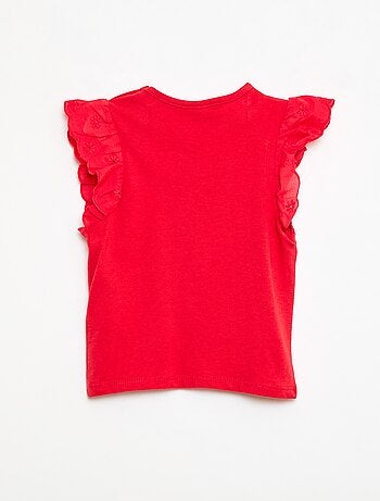 T-shirt van jerseytricot met korte mouwen van Engels borduurwerk