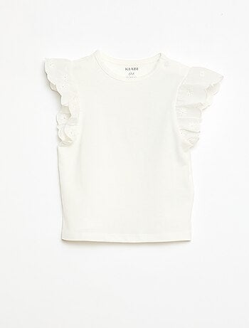 T-shirt van jerseytricot met korte mouwen van Engels borduurwerk