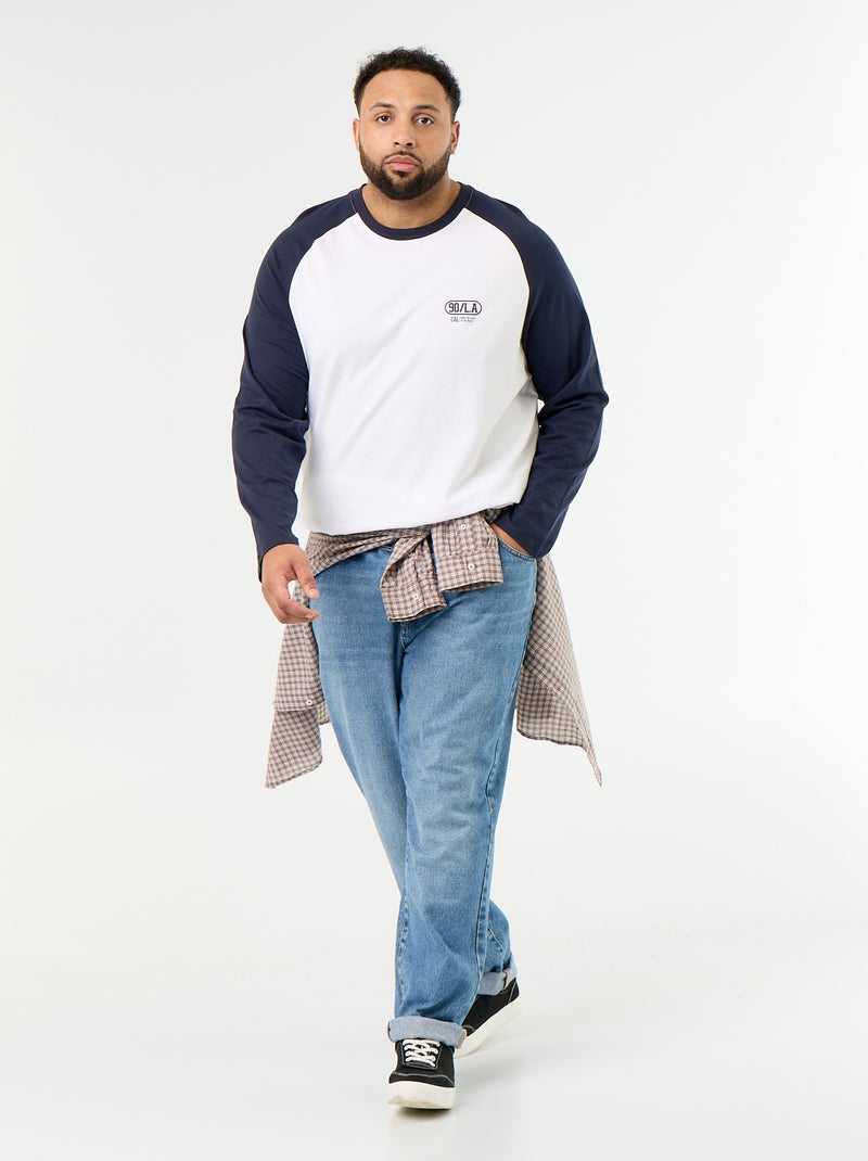 T-shirt van jerseytricot met lange raglanmouwen Blauw - Kiabi