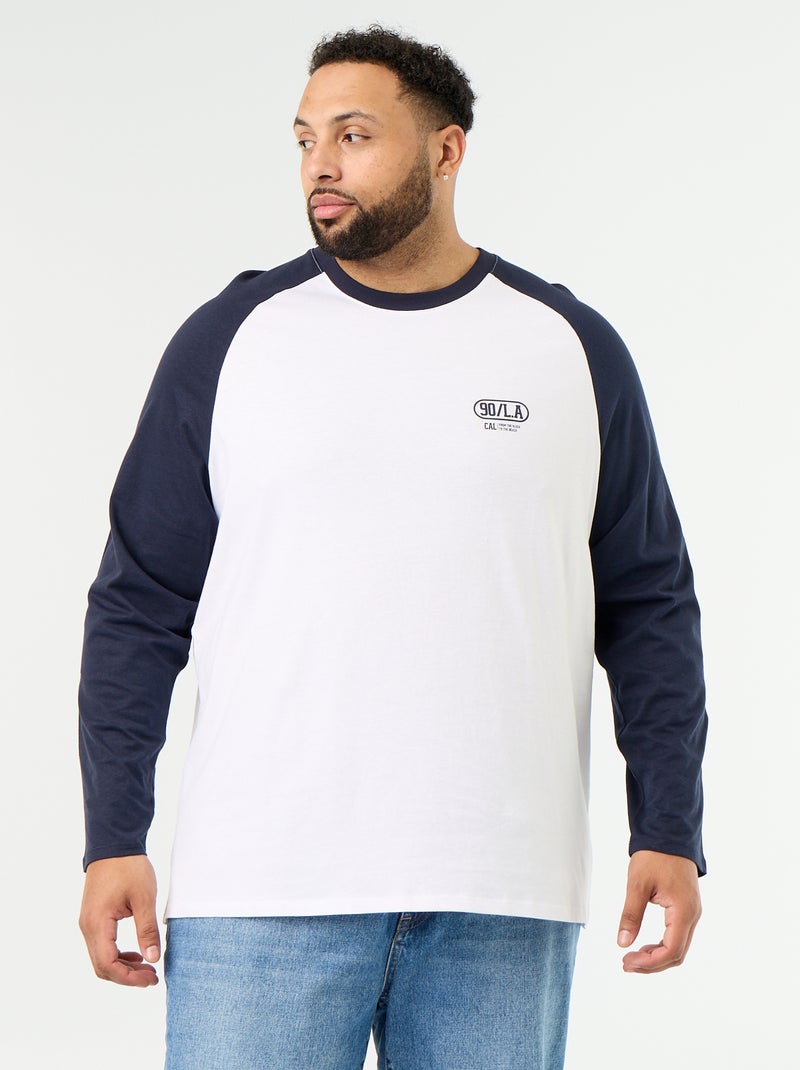 T-shirt van jerseytricot met lange raglanmouwen Blauw - Kiabi