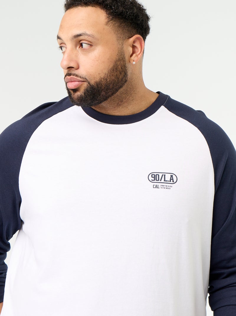 T-shirt van jerseytricot met lange raglanmouwen Blauw - Kiabi