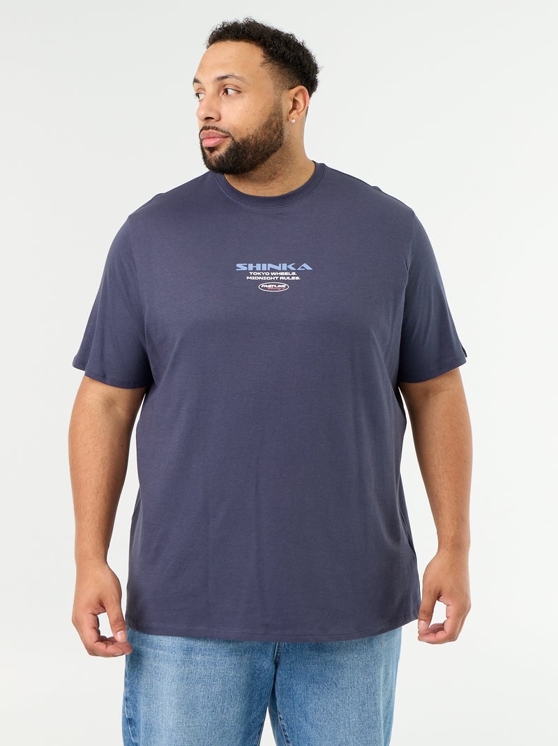 T-shirt van jerseytricot met print en korte mouwen Blauw - Kiabi