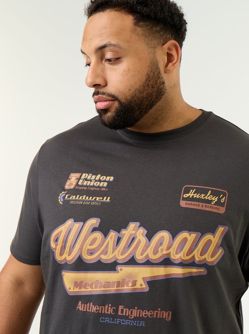 T-shirt van jerseytricot met print en korte mouwen Grijs - Kiabi