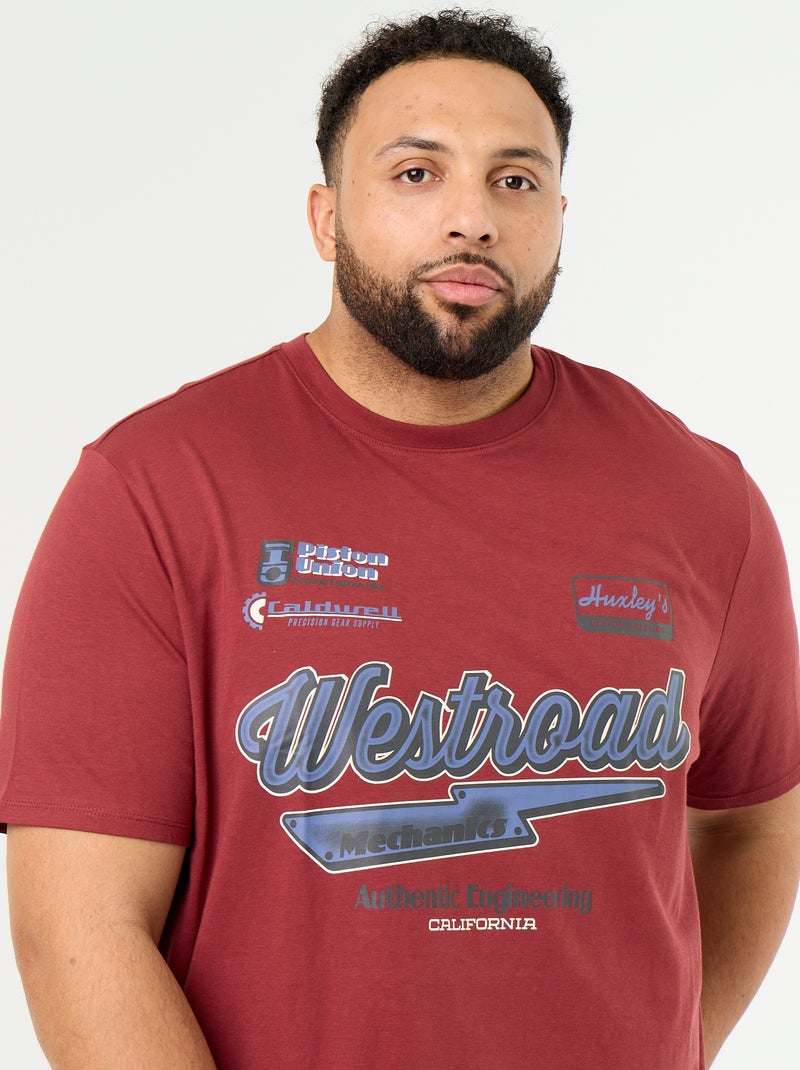 T-shirt van jerseytricot met print en korte mouwen Rood - Kiabi