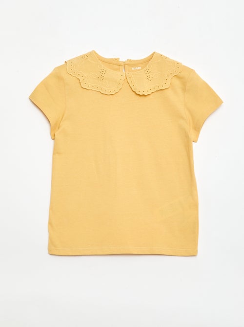 T-shirt van jerseytricot met ronde hals en broderie anglaise - Kiabi