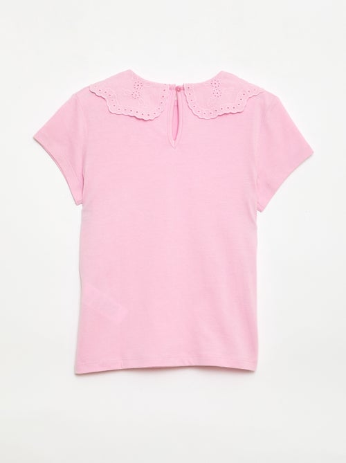 T-shirt van jerseytricot met ronde hals en broderie anglaise - Kiabi
