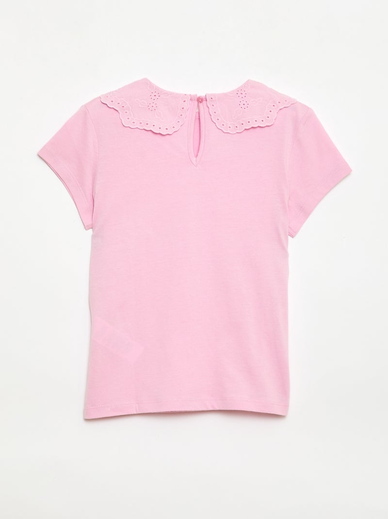 T-shirt van jerseytricot met ronde hals en broderie anglaise Rose - Kiabi