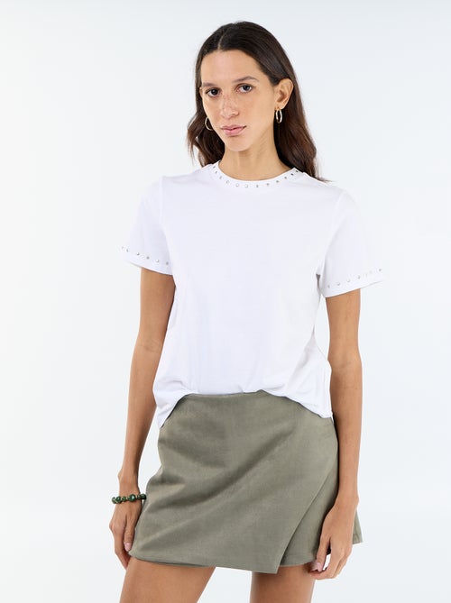 T-shirt van jerseytricot met studs aan de hals en mouwen - Kiabi